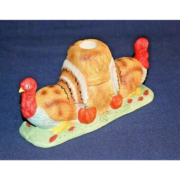 Thanksgiving Turkey Taper Candleholder Haystack Ceramic MSR Imports Vintage 80s - Picture 2 of 9